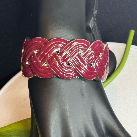 Chunky Plum and Silver Braided Design Hinged Bangle Bracelet NWOT - Picture 6 of 11
